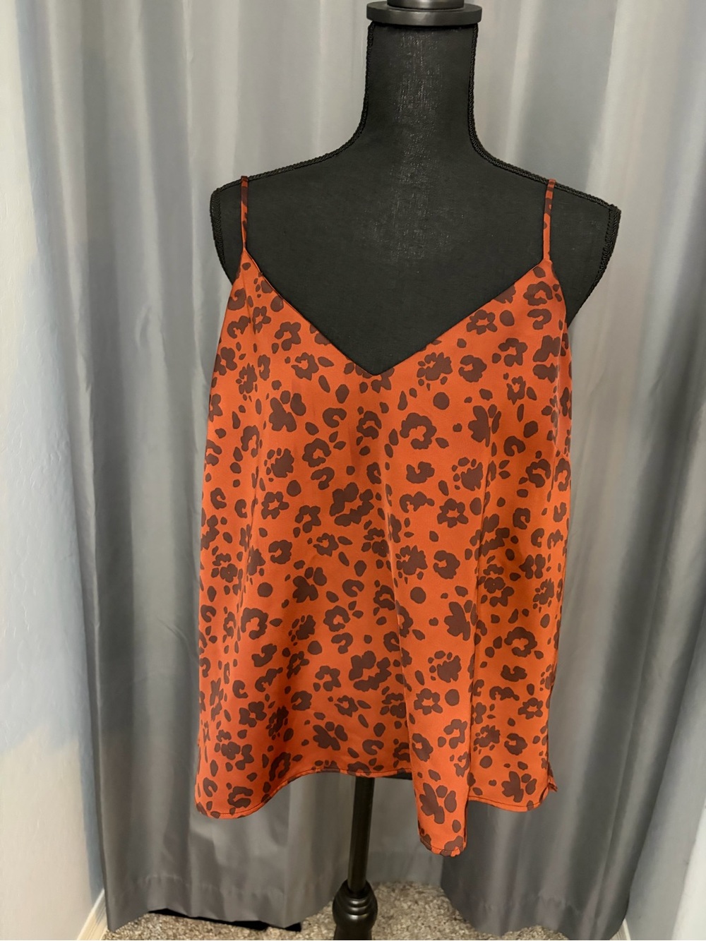 246. A New Day Rust Leopard Print Spaghetti Strap Top, Size XL